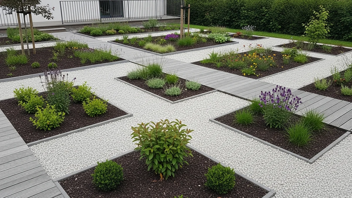 Klar getrennte Materialien und definierte Bereiche erzeugen Ruhe und reduzieren Pflege durch eindeutige Struktur.