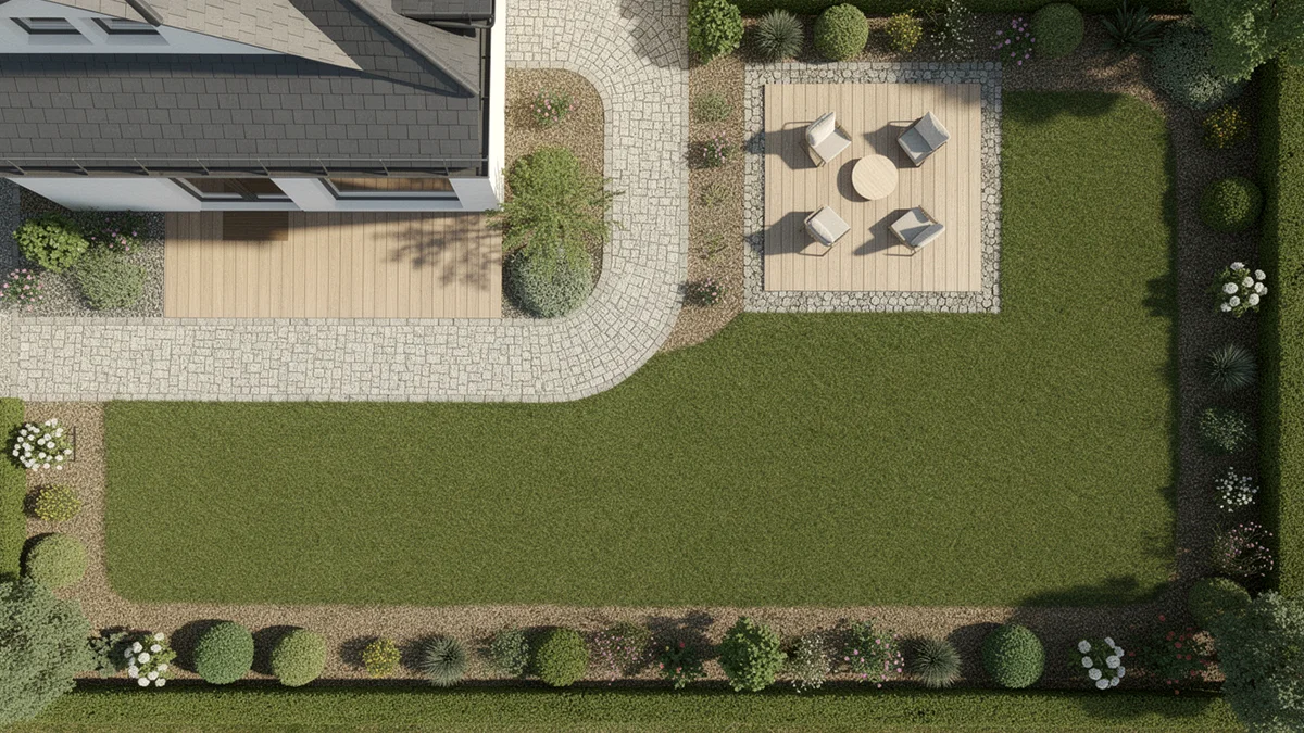 Ein Garten mit klar proportionierten Flächen und logisch angeordneten Zonen zeigt die Bedeutung des richtigen Maßstabs.