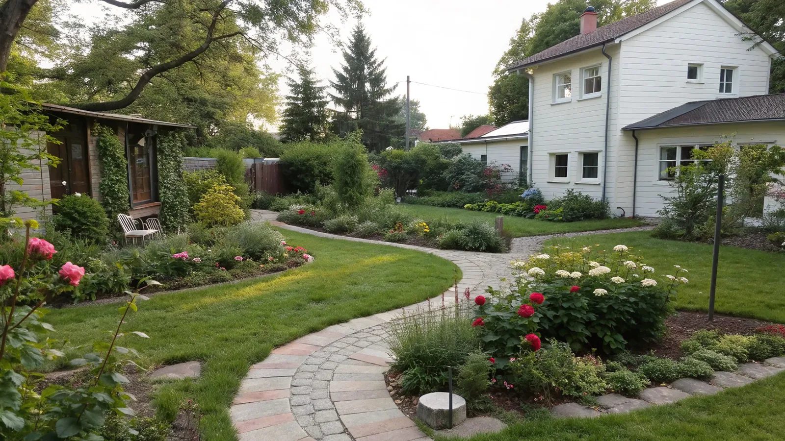 Ein kleiner Garten ohne klar definierte Raumkanten, dessen Flächen ineinander übergehen und dadurch unstrukturiert wirken.